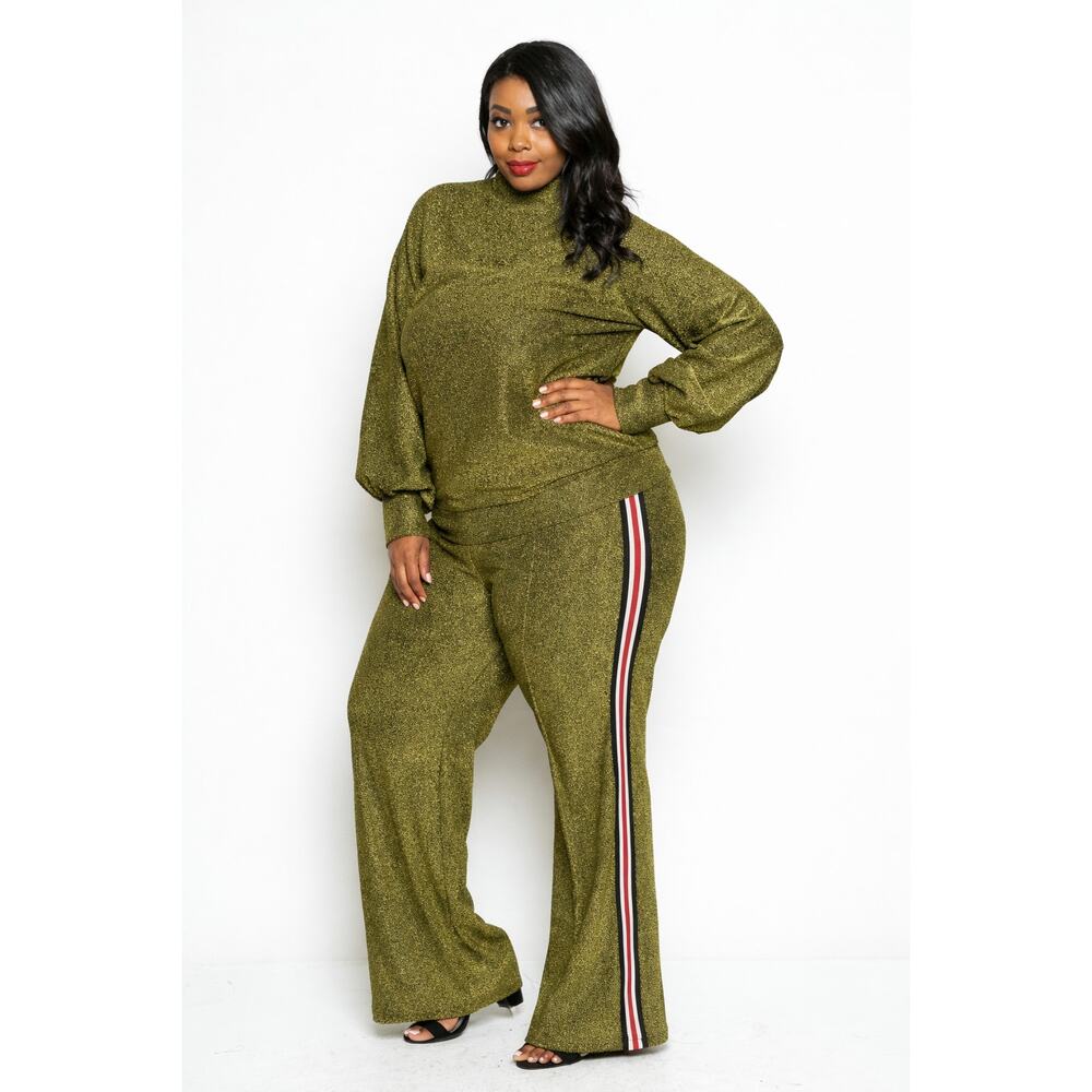 Fashion Queen NWT Olive Coord Sets 1X Track Pants Side Stripe Glam Athleisure